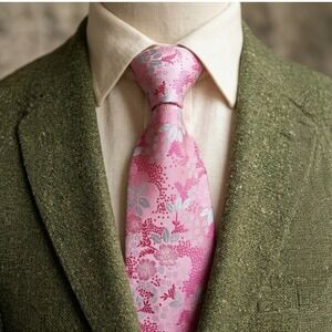 New  Pink Floral Silky Necktie Cherry Blossom Pattern Jacquard Woven Wedding Tie